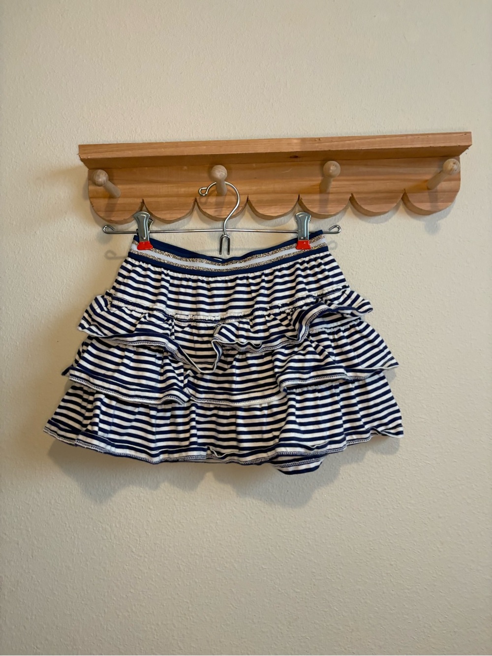 Mini Boden Navy and White Striped Ruffle Skirt